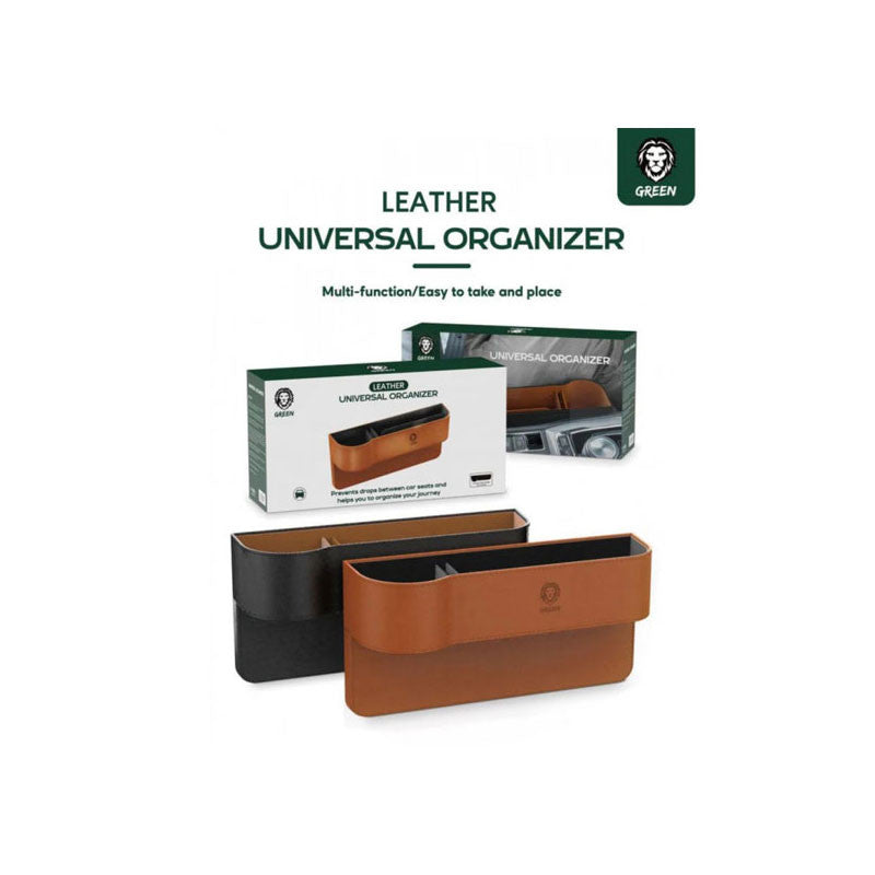 Green Leather Universal Car Seats Organizer, Insert Between Seat & Console, Keep Car More Clean and Organized, Brown Green Leather Universal Car Seats Organizer, Insert Between Seat & Console, Keep Car More Clean and Organized, Brown